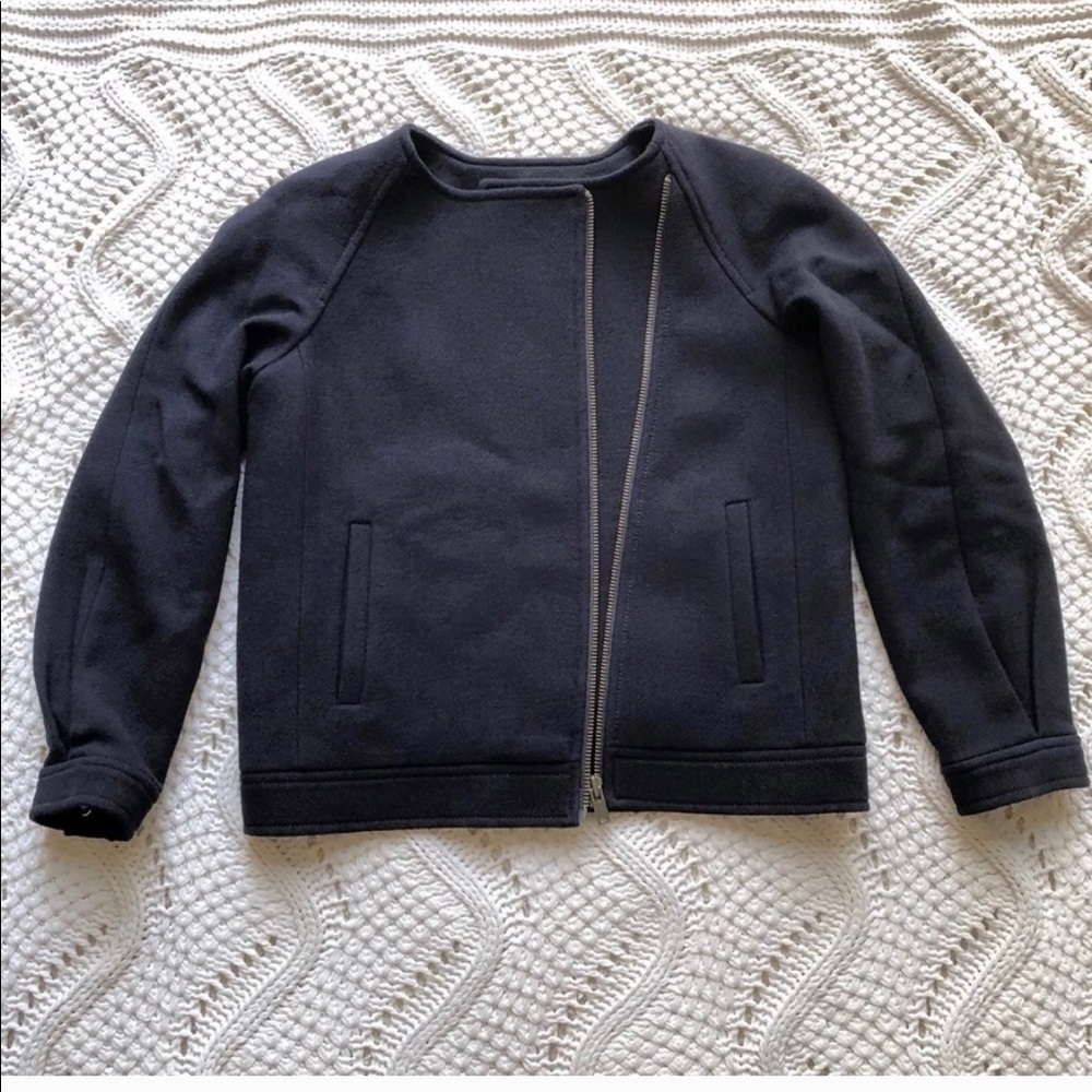 J CREW Double Cloth Motorcycle Wool Navy Jacket